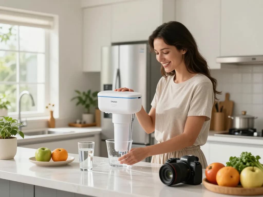 Waterdrop 4396508 Replacement for Whirlpool® 4396510 water filter installed in a bright kitchen, providing fresh water.