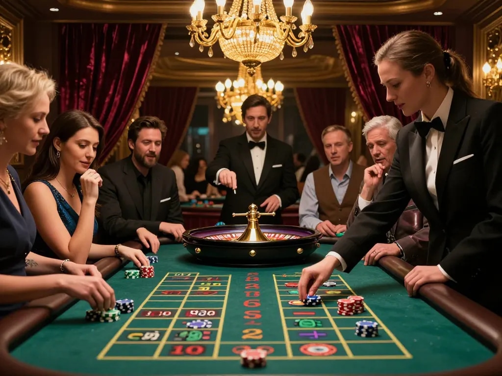 Players placing bets at a roulette table inside a luxurious casino environment, illustrating action at https://s8inc.com/.