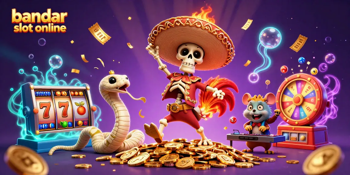 Experience the fun of bandar slot online with interactive characters and lively game elements in a vibrant scene.