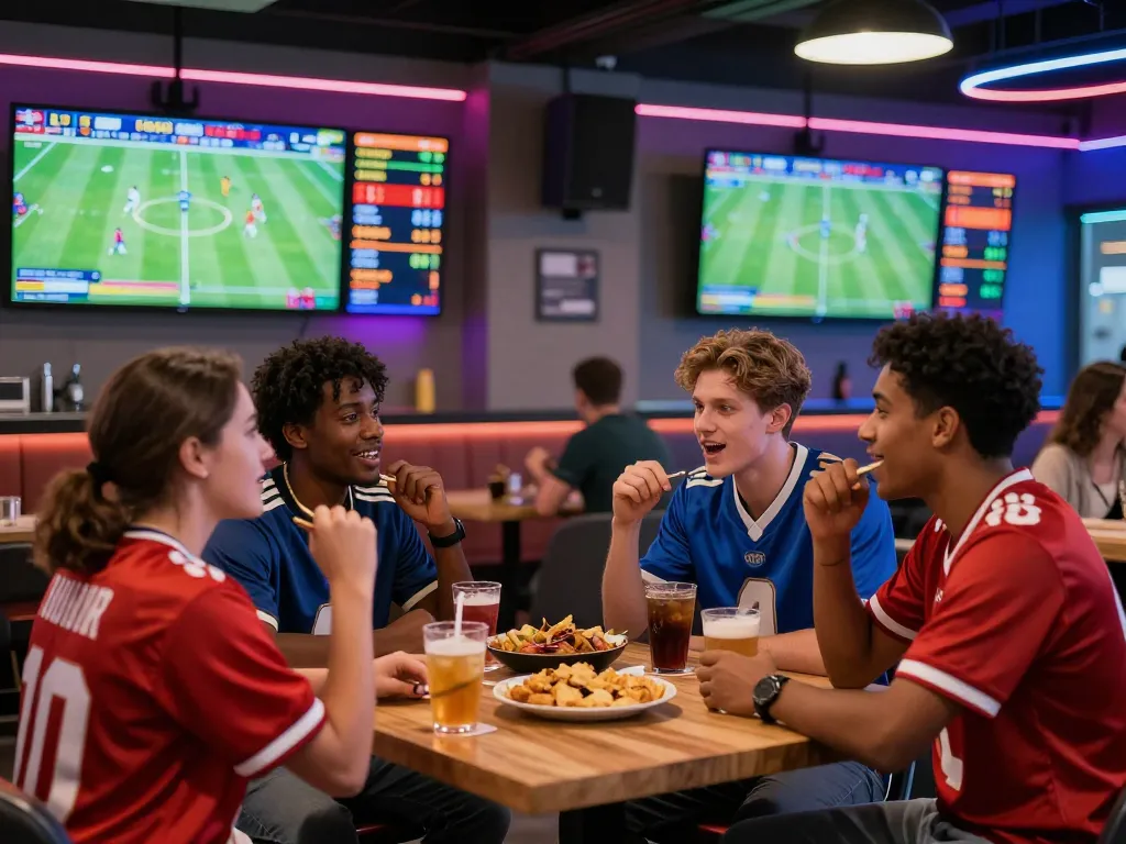 Exciting scene at Thể thao hubet88 sportsbook with fans cheering for their teams.