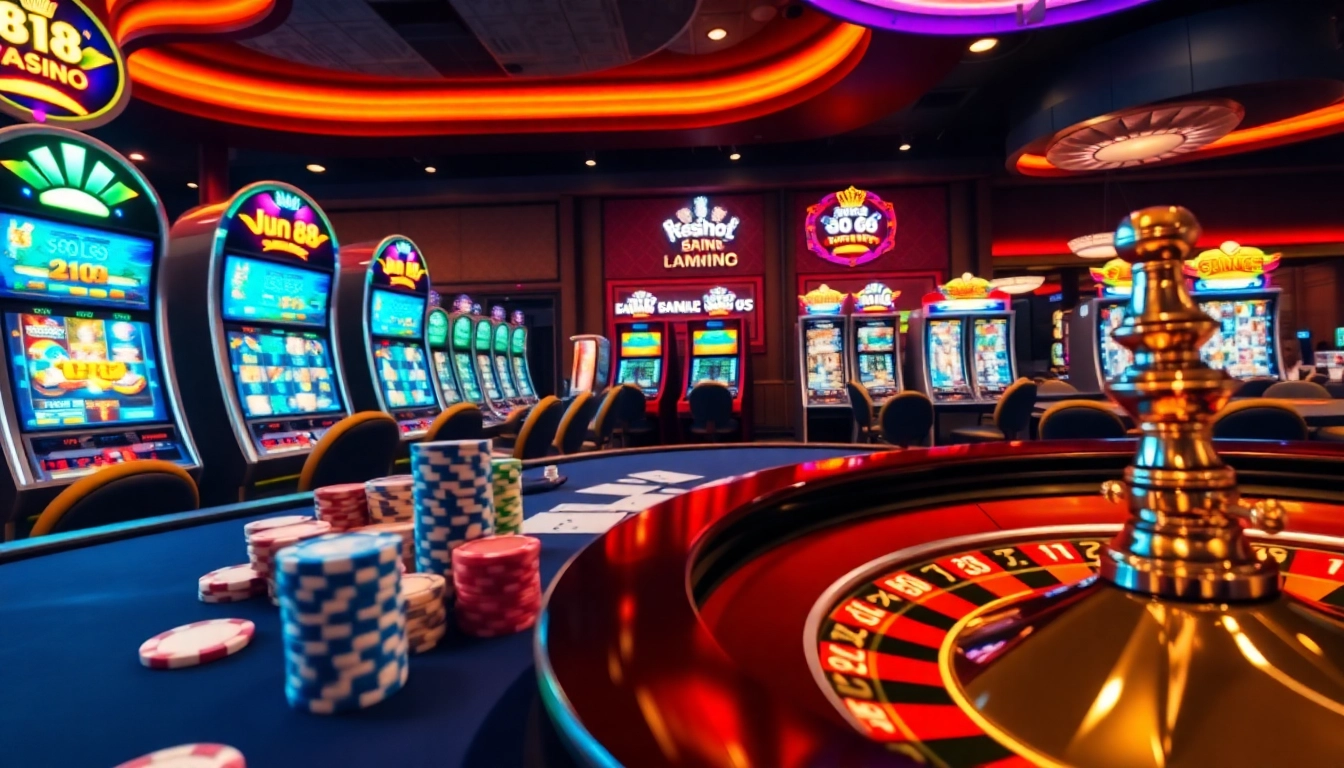 Experience the thrilling atmosphere of Jun 88's casino with vibrant gaming elements and excitement.