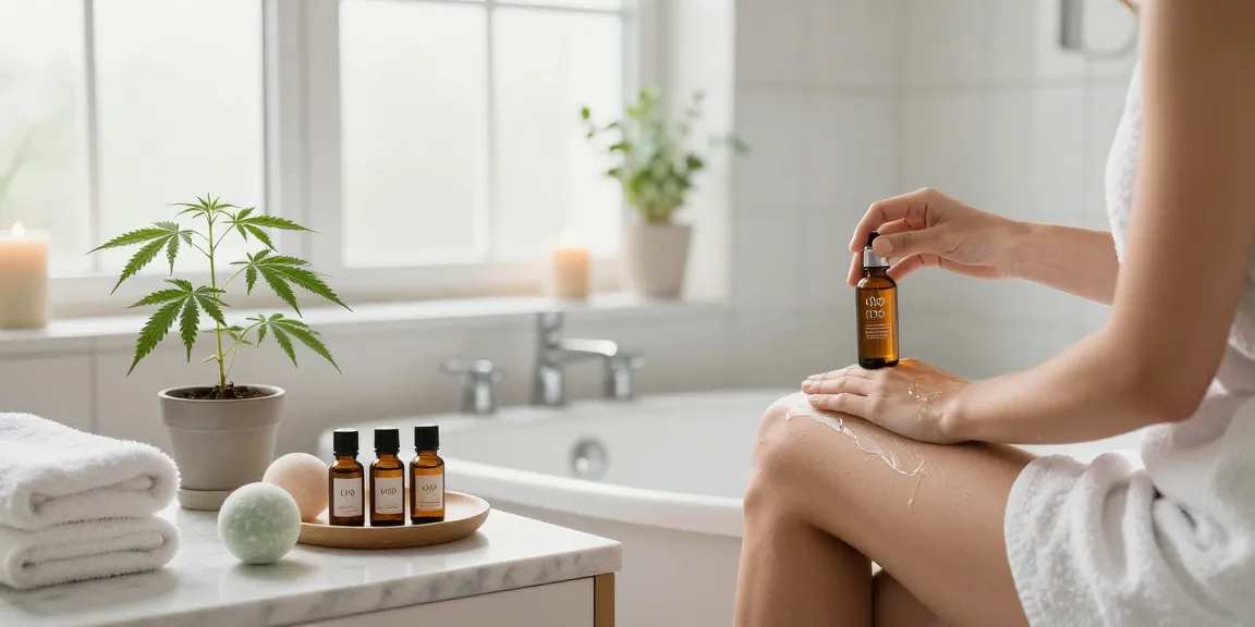 Ministry of Cannabis CBD oil application in serene bathroom setting, highlighting organic wellness.