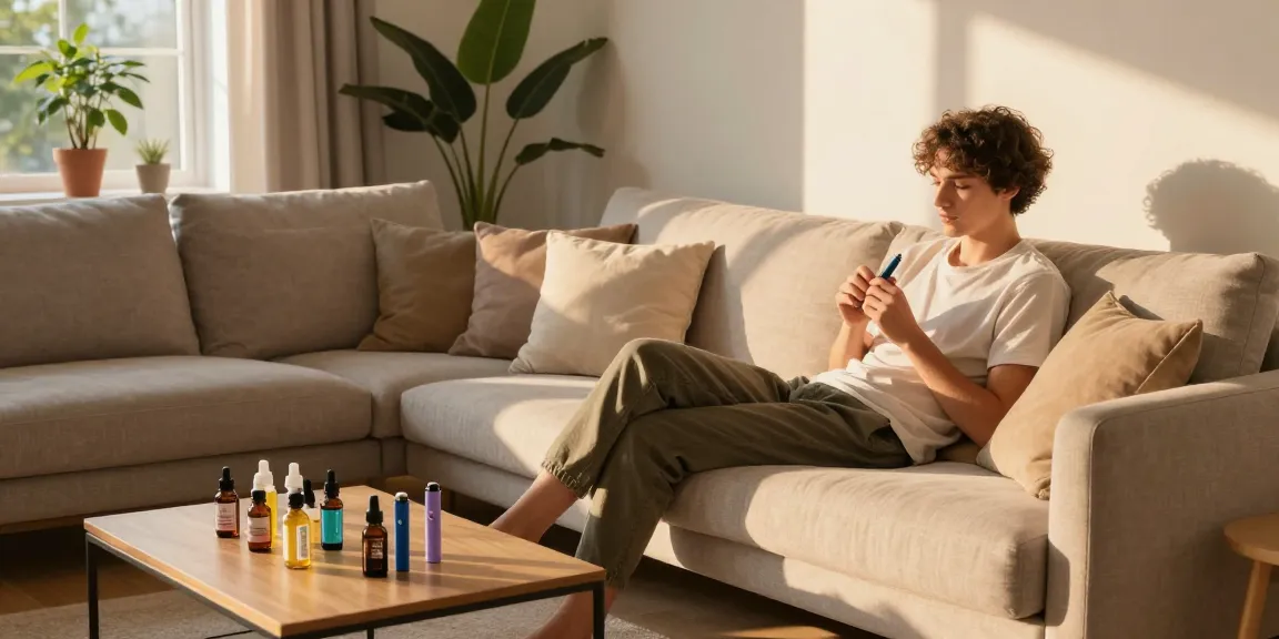 Experience cheap disposable vapes in a cozy wellness setting with CBD oil and natural light.