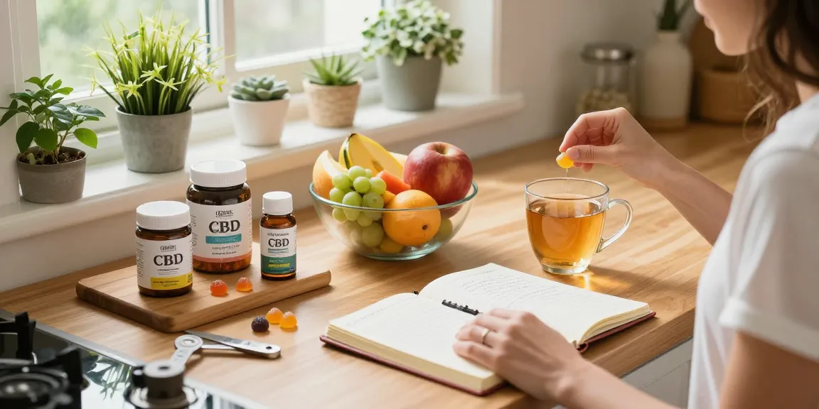 Enjoy CBD edibles in a sunny kitchen as part of a natural wellness routine, featuring organic ingredients and healthy products.