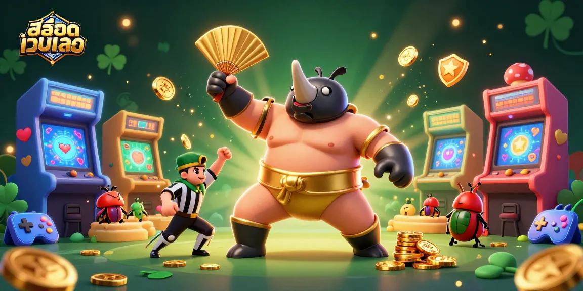 Spin through สล็อตเว็บตรง with a themed illustration of beetles battling for coins and high scores!