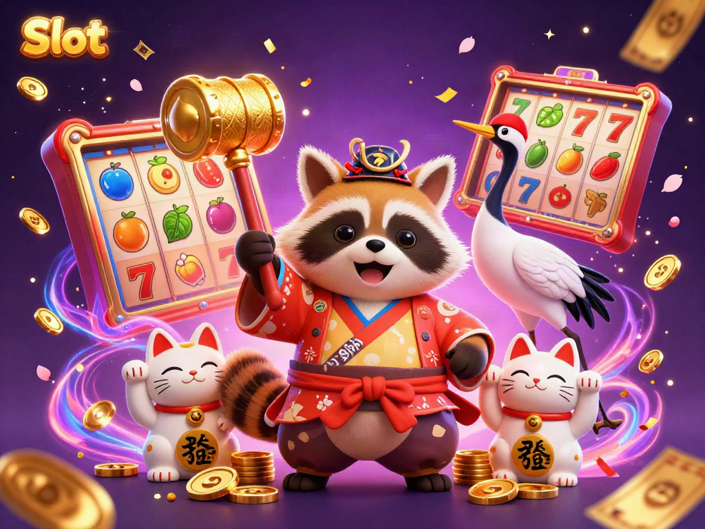 Spin the Slot reels with luck in this vibrant animated casino scene.