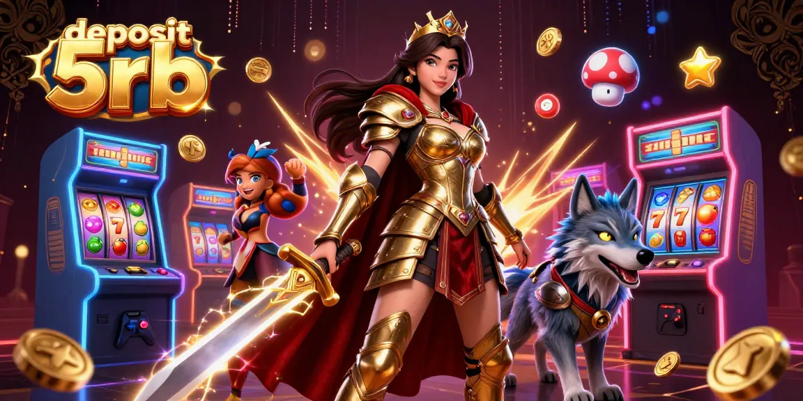 Experience thrilling gameplay with deposit 5rb, illustrated in a dynamic vibrant casino scene.