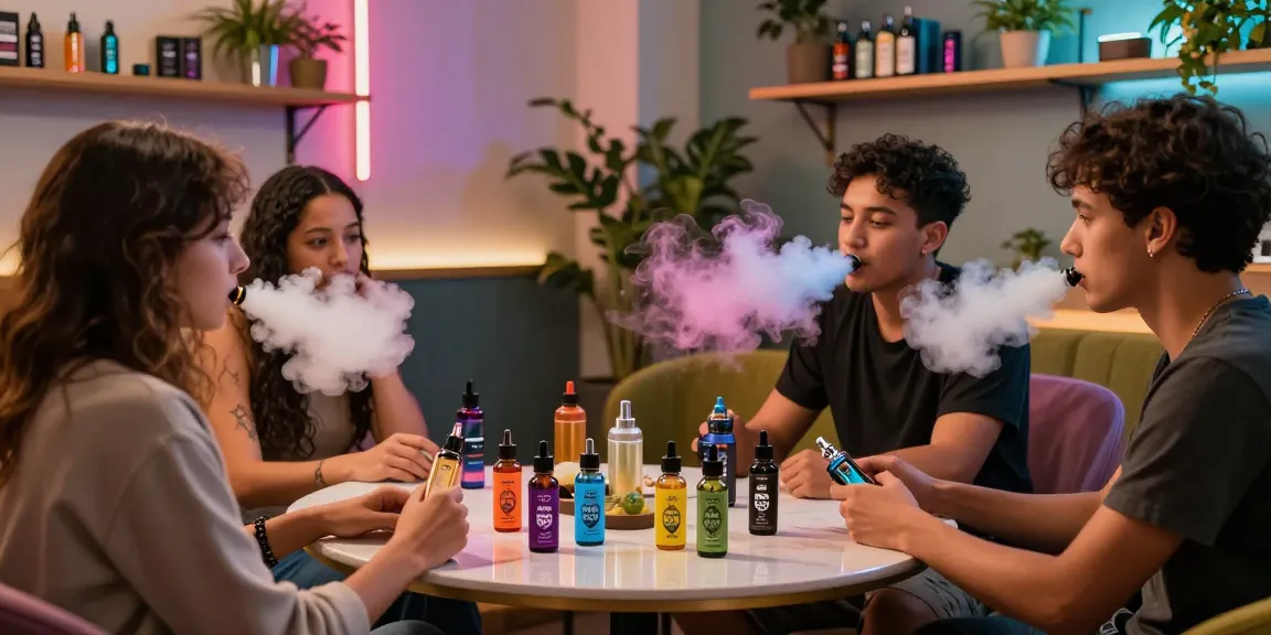 THC vape Jungle Boys e-liquids showcased in a vibrant lounge, highlighting social enjoyment and cannabis culture.