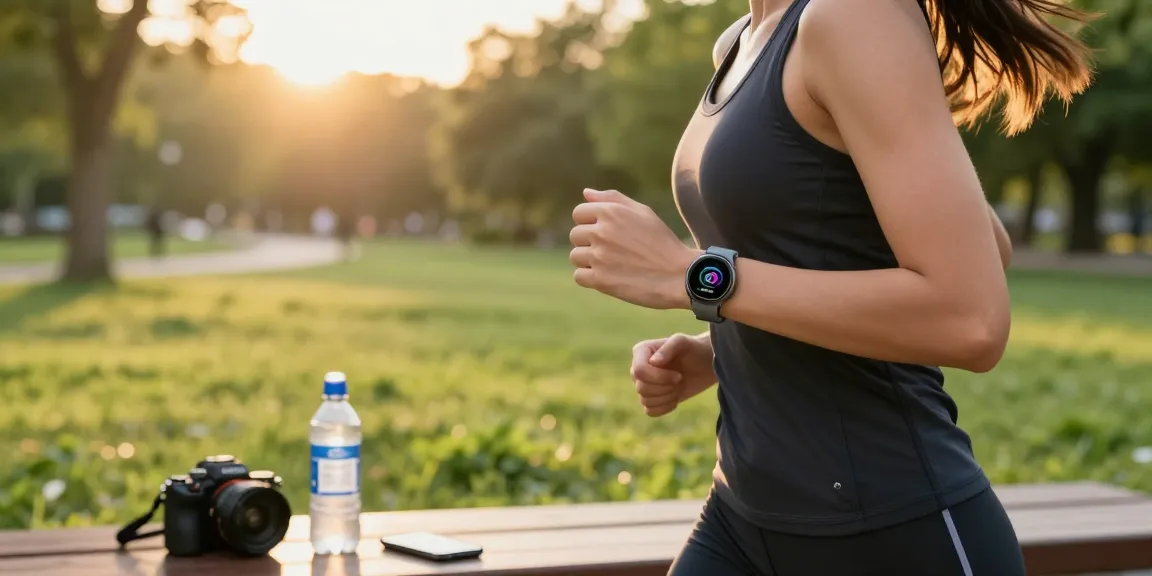 Memakai smartwatch Fitbit Luxe dari https://www.polarfitbitshop.com/fitbit-luxe/ saat jogging di taman, menunjukkan gaya hidup sehat.