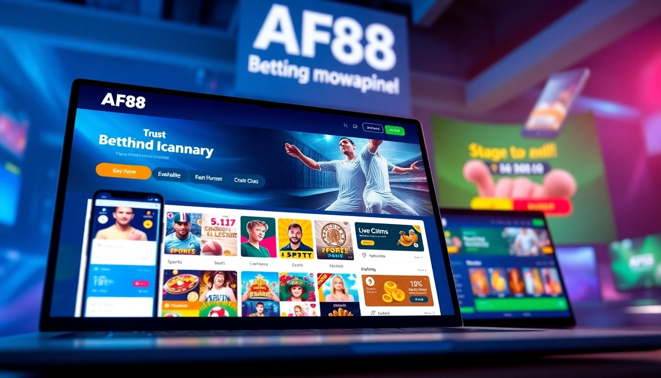 Interactive display of AF88 com betting platform showcasing games and promotions.