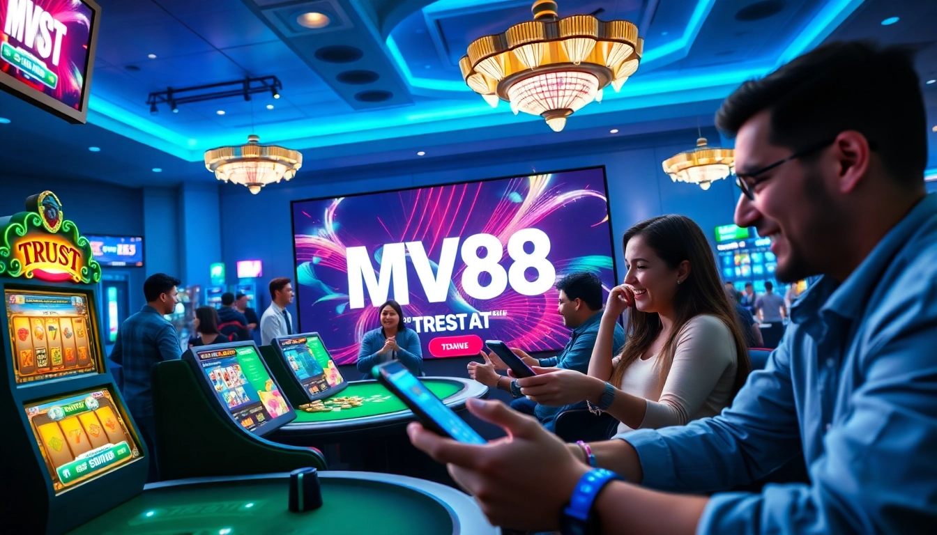 Dynamic MV88 game scene showcasing players engaged with a vibrant digital interface.