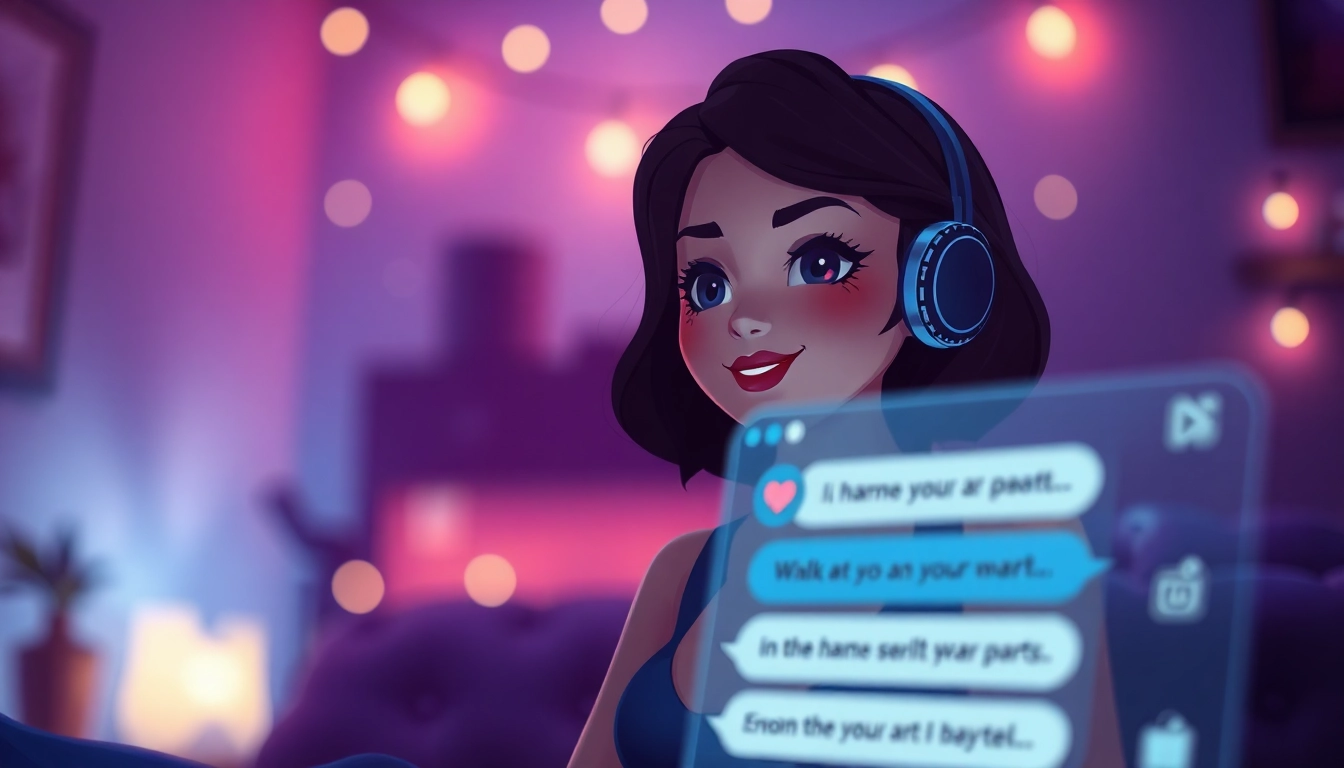 Intimate AI porn chat interface featuring a charming avatar in a warm, ambient setting.
