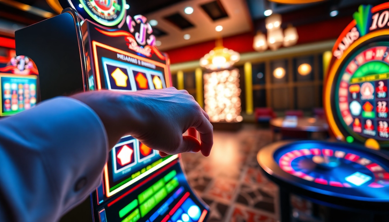 Aksi login slot Dewanaga89 dengan mesin slot online berwarna-warni, chip poker, dan slip taruhan.