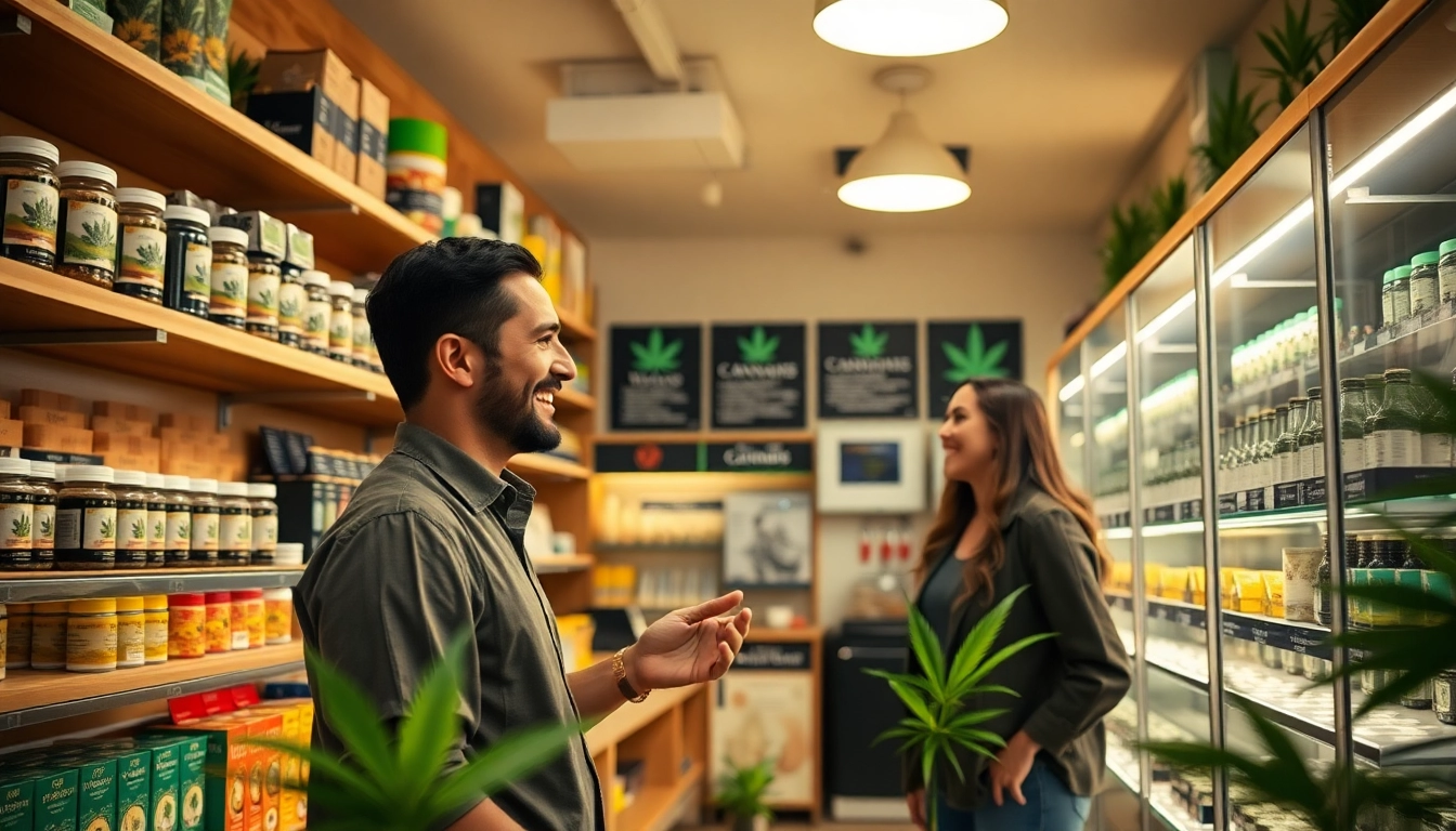 Visit the vibrant Weed Store with friendly staff and a variety of cannabis products on display.