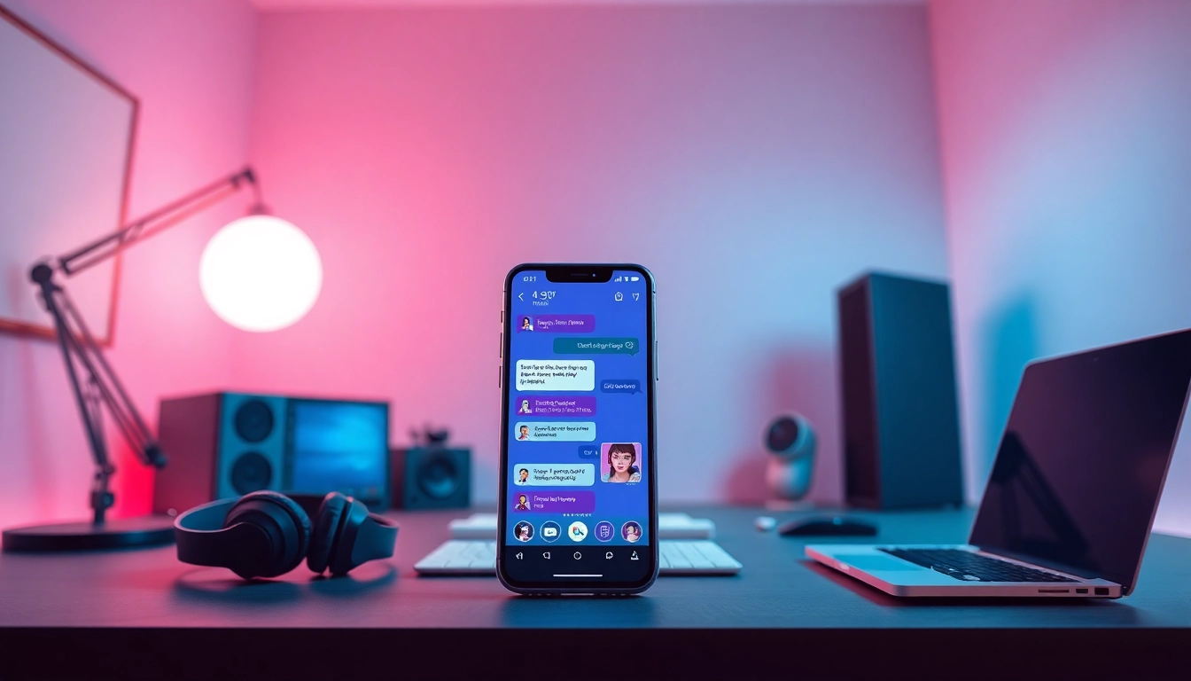 AI porn chat interface on a modern smartphone in a cozy workspace.