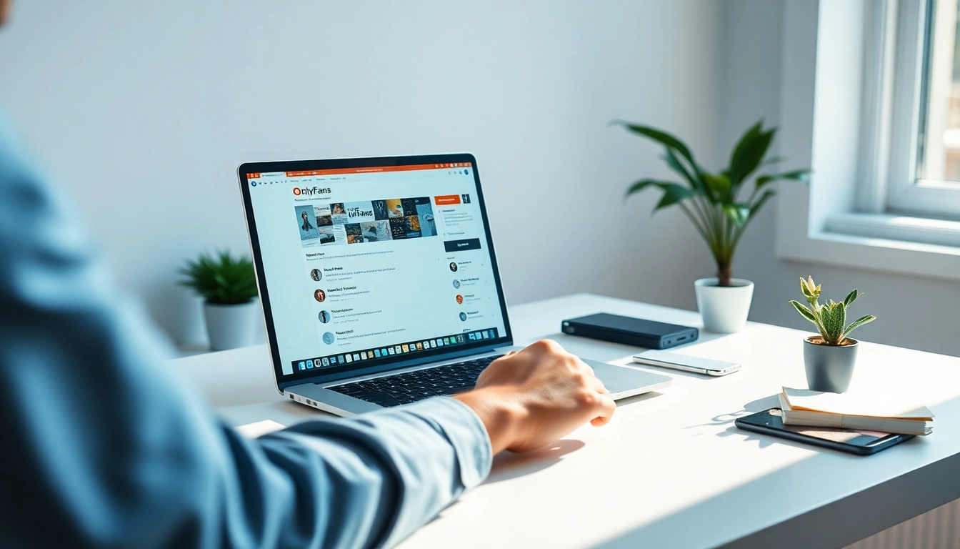 Find OnlyFans profiles from Reddit in a modern digital workspace with a user engaging on a laptop.