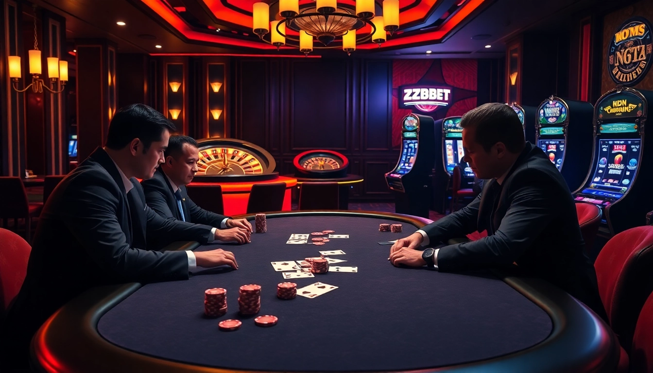 Experience thrilling poker gameplay at nhà cái zbet with premium chips and cards in an elegant casino atmosphere.