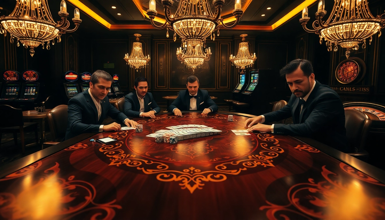 Players engaging in intense poker action at a luxurious casino table featured at https://rr88co.net/.