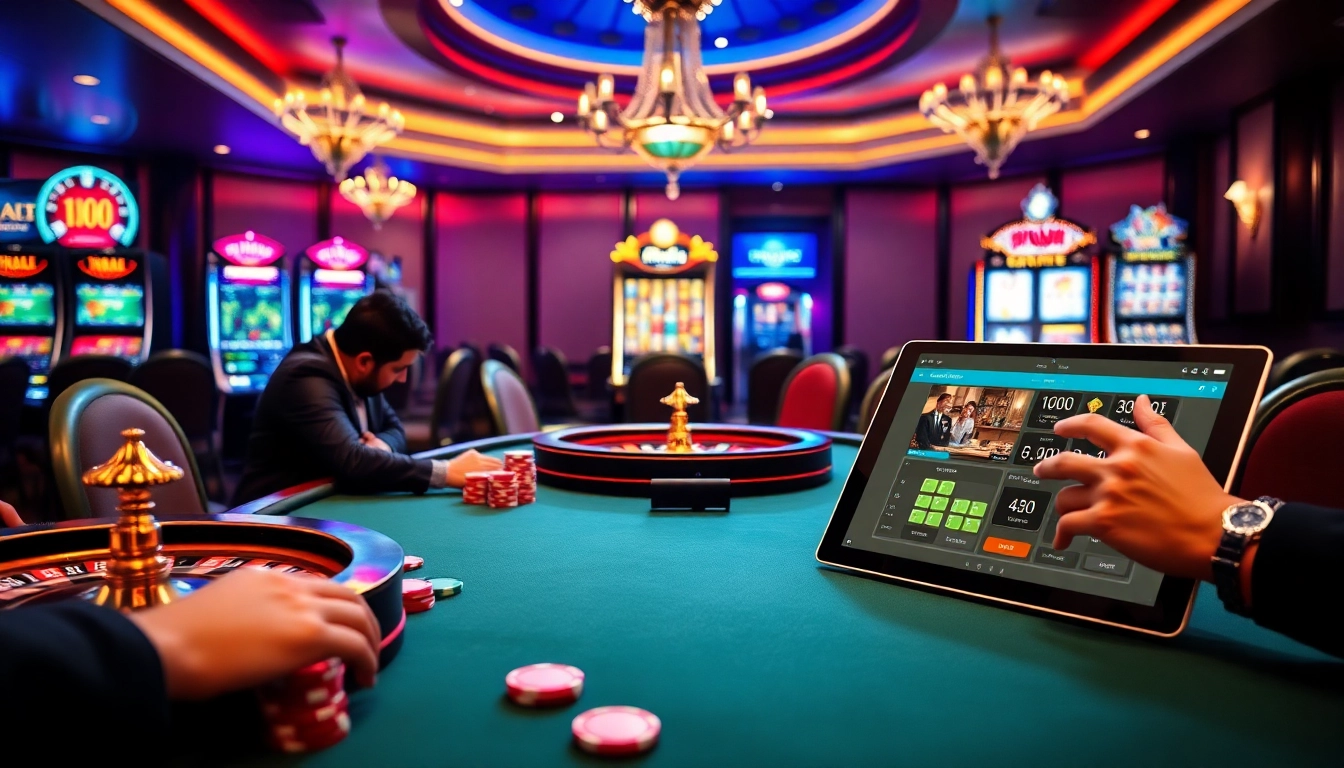 Experience thrilling gameplay at New888 with a vibrant poker table and luxurious casino elements.