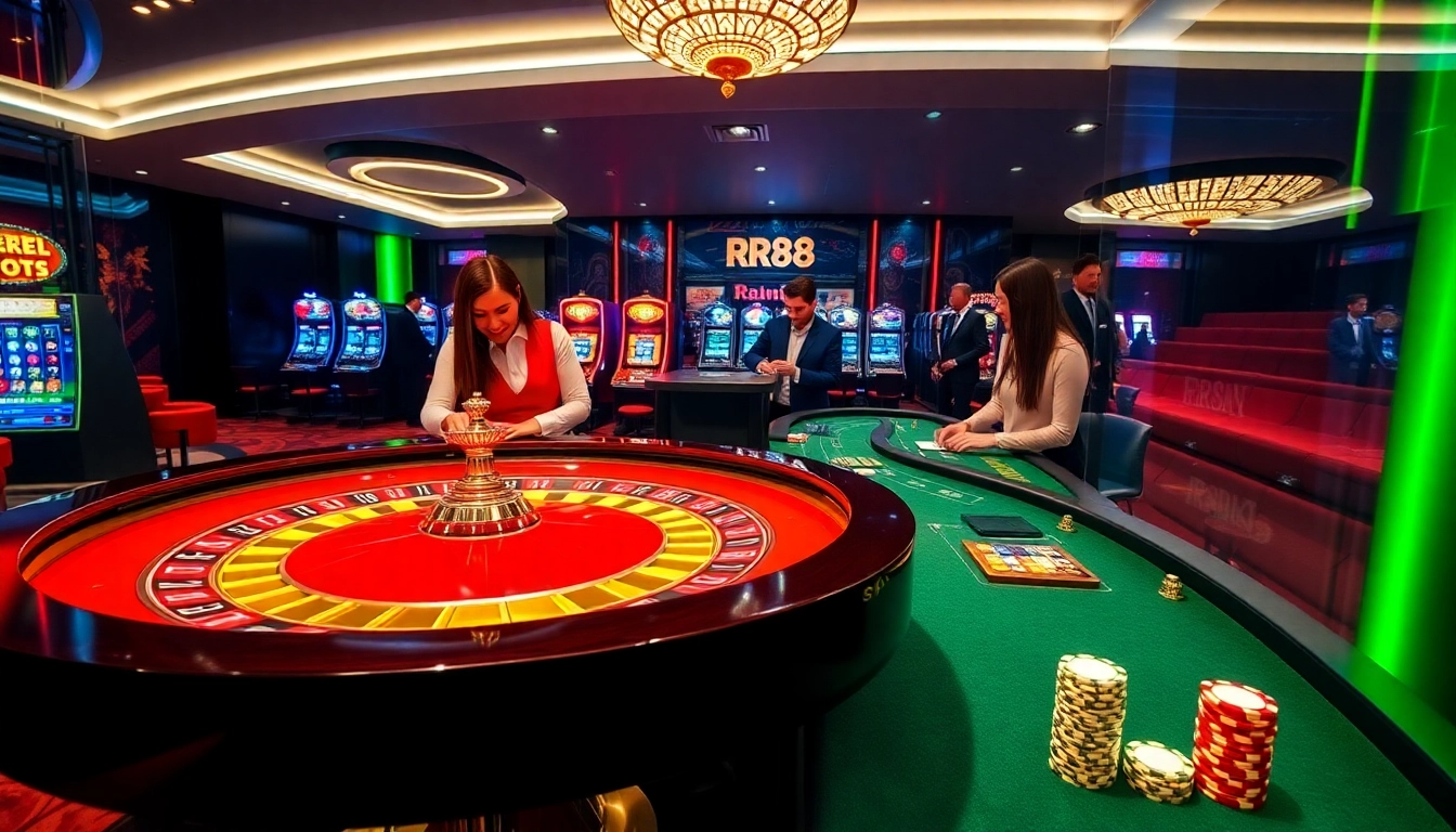 Experience RR88's electrifying casino atmosphere with vibrant tables and engaging gameplay.