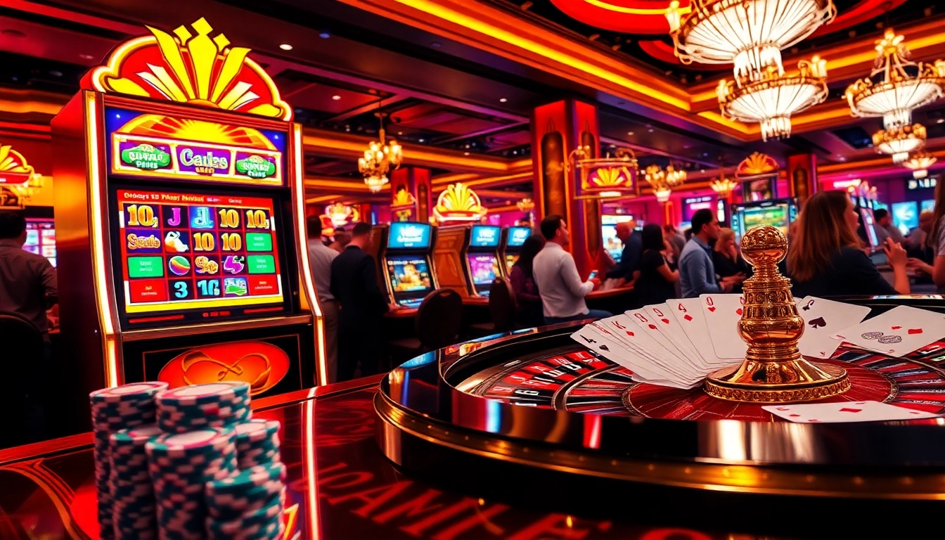 Experience high-stakes action with pen4d at a luxurious casino, showcasing vibrant slot machines and eager players.